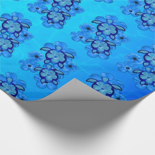 Blue Hibiscus en Honu Turtles Cadeaupapier (Hoek)
