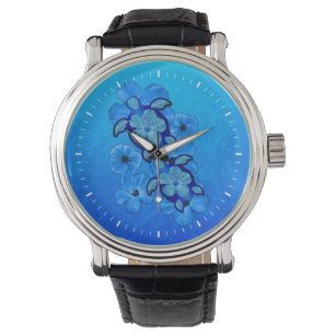 Blue Hibiscus en Honu Turtles Horloge