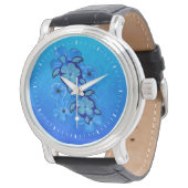 Blue Hibiscus en Honu Turtles Horloge (Gekanteld)