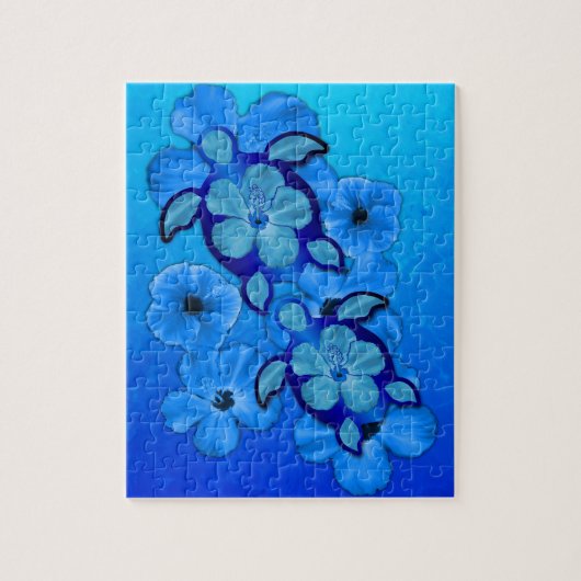 Blue Hibiscus en Honu Turtles Legpuzzel (Verticaal)