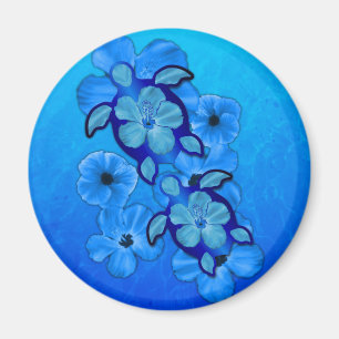 Blue Hibiscus en Honu Turtles Magneet