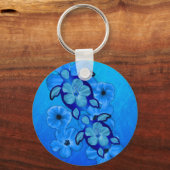 Blue Hibiscus en Honu Turtles Sleutelhanger (Voorkant)