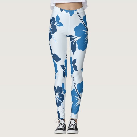 Blue Hibiscus Flowers Leggings (Voorkant)