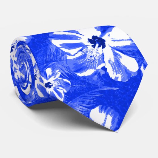 Blue Hibiscus Flowers Stropdas (Opgerold)