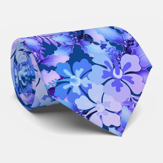 Blue Hibiscus in Holly Tropical KerstStropdas Stropdas (Opgerold)