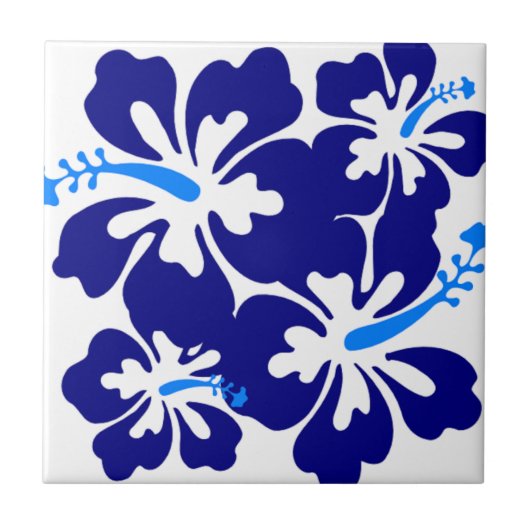 Blue Hibiscus Pattern Tegeltje (Voorkant)