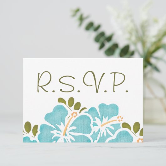 BLUE HIBISCUS RSVP WEDDING RESPONDS KAARTEN (Staand voorkant)
