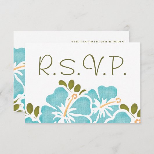 BLUE HIBISCUS RSVP WEDDING RESPONDS KAARTEN (Voorkant / Achterkant)
