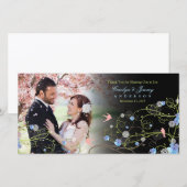 Blue Hibiscus & Swallows Chic Floral Wedal Foto Bedankkaart (Voorkant / Achterkant)