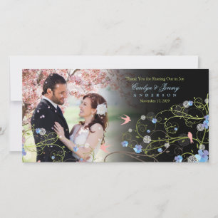 Blue Hibiscus & Swallows Chic Floral Wedal Foto Bedankkaart