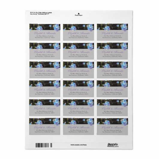 Blue Hibiscus & Swallows Floral Chalkboard Adres Etiket (Full Sheet)