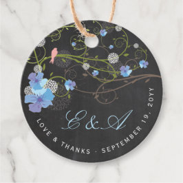 Blue Hibiscus & Swallows Floral Chalkboard Wedding Bedankjes Labels