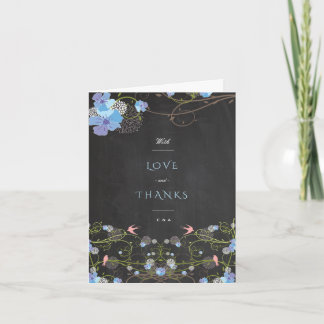 Blue Hibiscus & Swallows Floral Chalkboard Wedding Bedankkaart