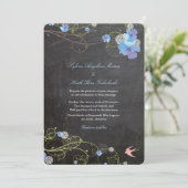 Blue Hibiscus & Swallows Floral Chalkboard Wedding Kaart (Staand voorkant)