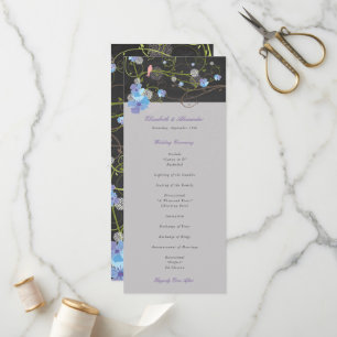 Blue Hibiscus & Swallows Floral Chalkboard Wedding Programmakaart