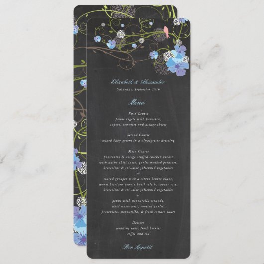 Blue Hibiscus & Swallows Floral Chalkboard Wedding Programmakaart (Voorkant / Achterkant)