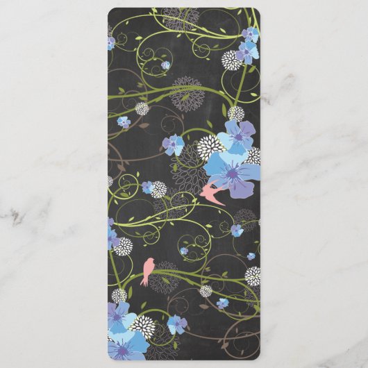 Blue Hibiscus & Swallows Floral Chalkboard Wedding Programmakaart (Achterkant)