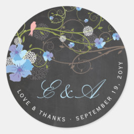 Blue Hibiscus & Swallows Floral Chalkboard Wedding Ronde Sticker
