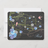 Blue Hibiscus & Swallows Floral Chalkboard Wedding RSVP Kaartje (Achterkant)