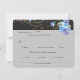 Blue Hibiscus & Swallows Floral Chalkboard Wedding RSVP Kaartje