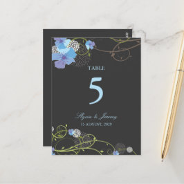 Blue Hibiscus Swallows Floral Wedding Table Number Briefkaart
