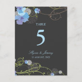 Blue Hibiscus Swallows Floral Wedding Table Number Briefkaart (Voorkant)