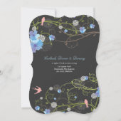 Blue Hibiscus Swirls & Swallows Floral Wedding Kaart (Achterkant)