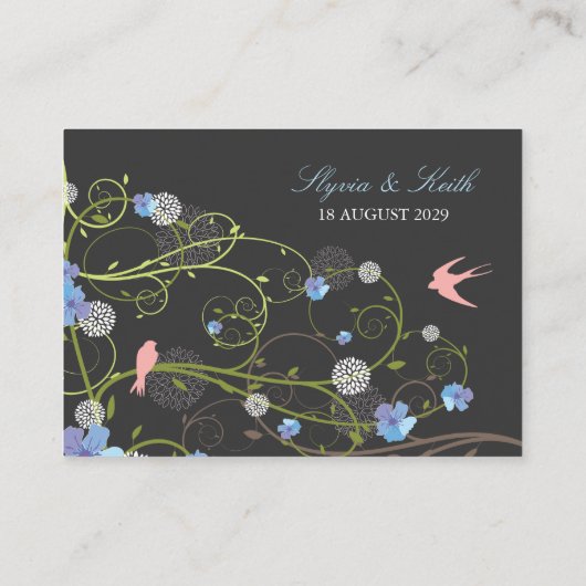 Blue Hibiscus Swirls & Swallows Floral Wedding Plaatskaartje (Achterkant)
