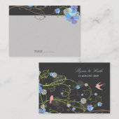 Blue Hibiscus Swirls & Swallows Floral Wedding Plaatskaartje (Voorkant / Achterkant)