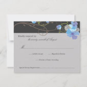 Blue Hibiscus Swirls & Swallows Floral Wedding RSVP Kaartje (Voorkant)
