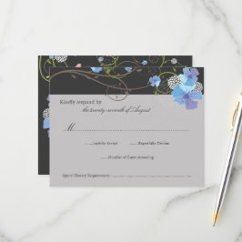 Blue Hibiscus Swirls & Swallows Floral Wedding RSVP Kaartje