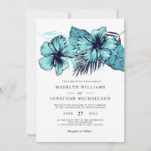 Blue Hibiscus Wedding Invitation Kaart (Voorkant)