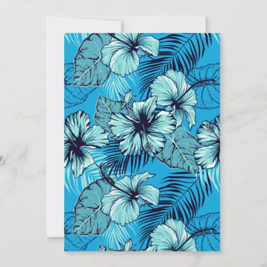 Blue Hibiscus Wedding Invitation Kaart (Achterkant)