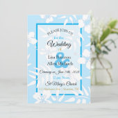 Blue Hibiscus Wedding Invitation Kaart (Staand voorkant)
