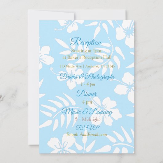 Blue Hibiscus Wedding Invitation Kaart (Achterkant)