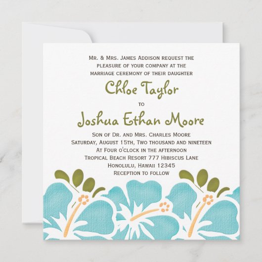 Blue Hibiscus Wedding Invitations Kaart (Voorkant)