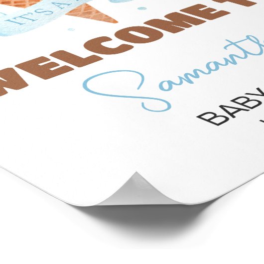 Blue Hier is het Scoop Baby shower Welkom Poster (Hoek)