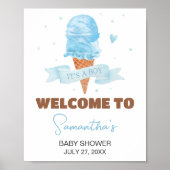 Blue Hier is het Scoop Baby shower Welkom Poster (Voorkant)