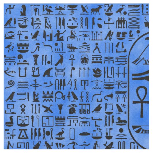 Blue Hieroglyphics Stof (Close Up)