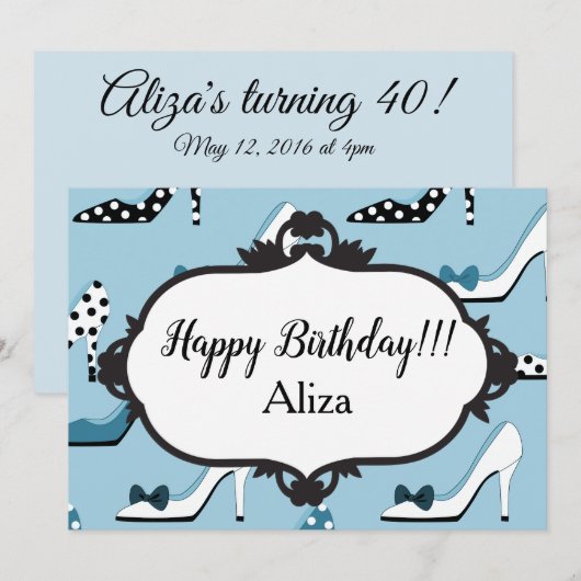 Blue High Heels 40th Birthday Party Kaart (Voorkant / Achterkant)