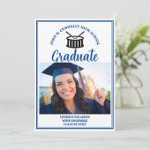 Blue High School Band Foto Afstuderen Aankondiging (Staand voorkant)