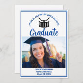 Blue High School Band Foto Afstuderen Aankondiging (Voorkant / Achterkant)