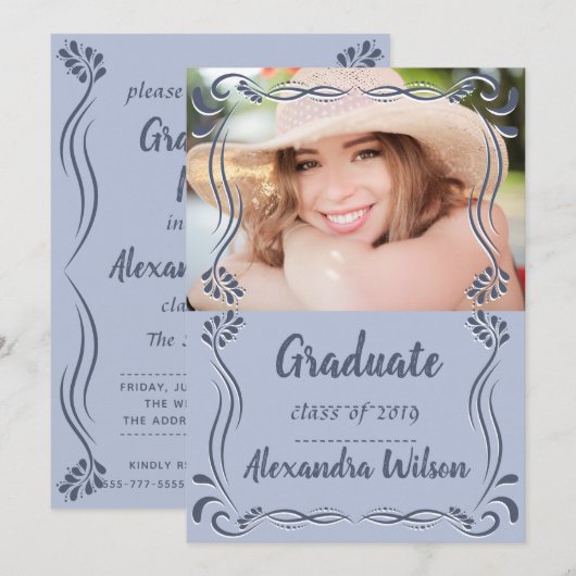 Blue High School Class of 2019 Foto Afstuderen Kaart (Voorkant / Achterkant)