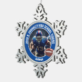 Blue High School Football Player Foto Aangepast Tin Sneeuwvlok Ornament (Rechts)