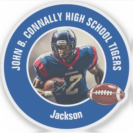 Blue High School Football Player Foto Laptop Sticker (Voorkant)