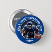 Blue High School Football Player Foto Ronde Button 5,7 Cm (Voorkant /achterkant)