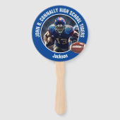 Blue High School Football Player Photo Parent Handwaaier (Achterkant)