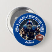Blue High School Football Speler Foto Grote Opsche Ronde Button 7,6 Cm (Voorkant /achterkant)