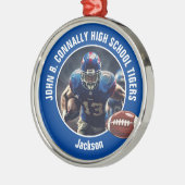 Blue High School Football Speler Foto Kerst Metalen Ornament (Links)