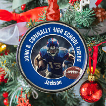 Blue High School Football Speler Foto Kerst